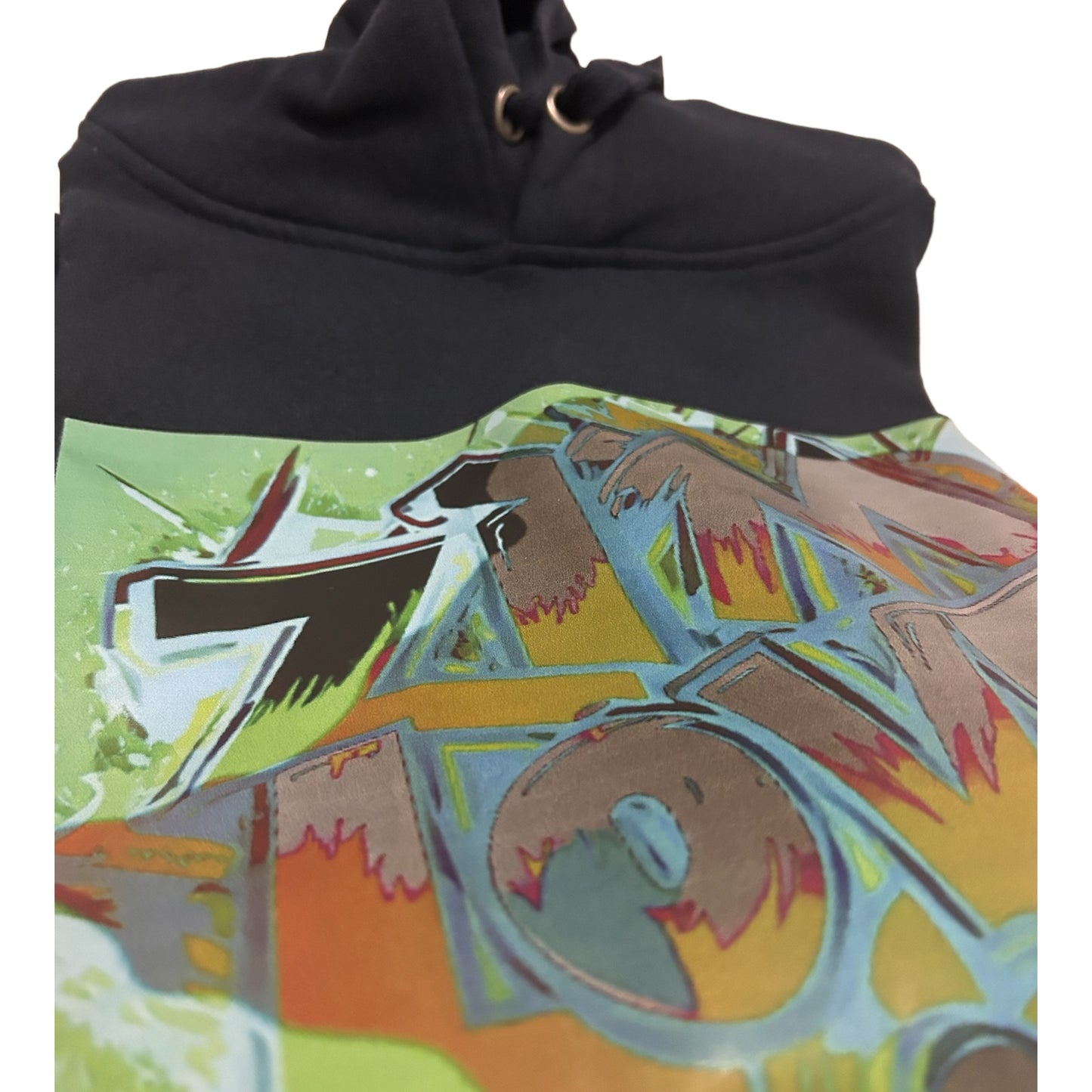 Black hoodie with green print