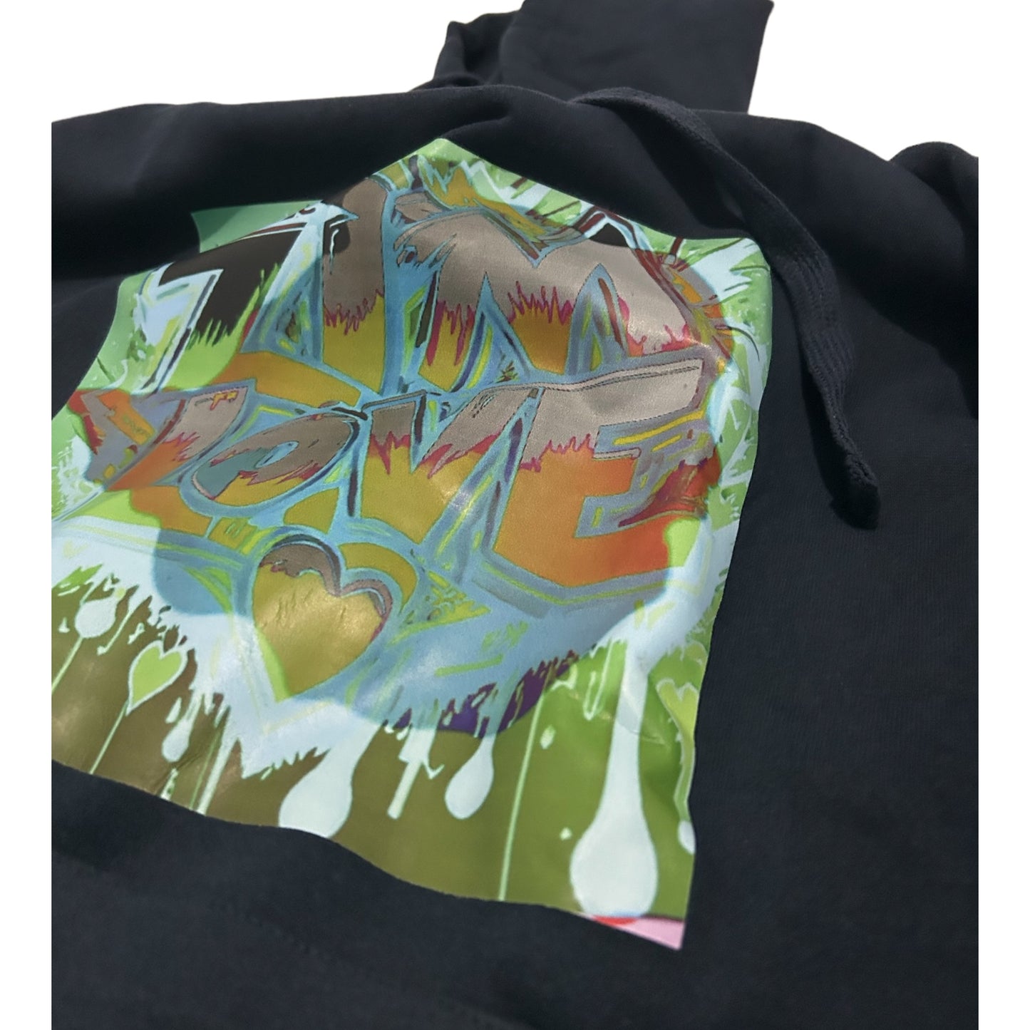 Black hoodie with green print