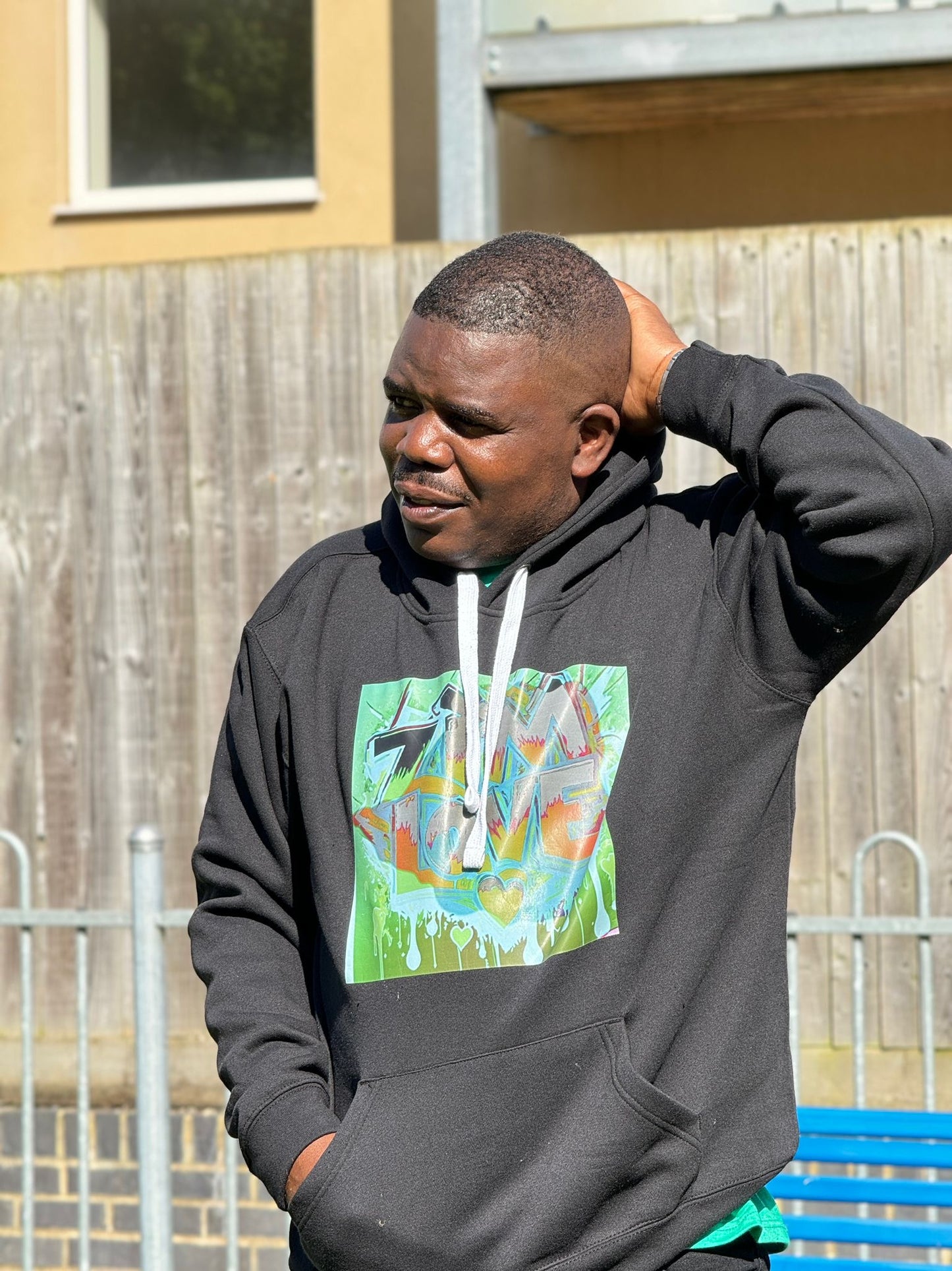 Black hoodie with green print